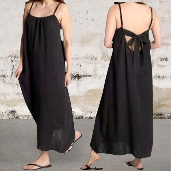 Sol Angeles Gauzy Maxi Dress Black Size Medium/Large NWT $128 MSRP - Picture 1 of 8